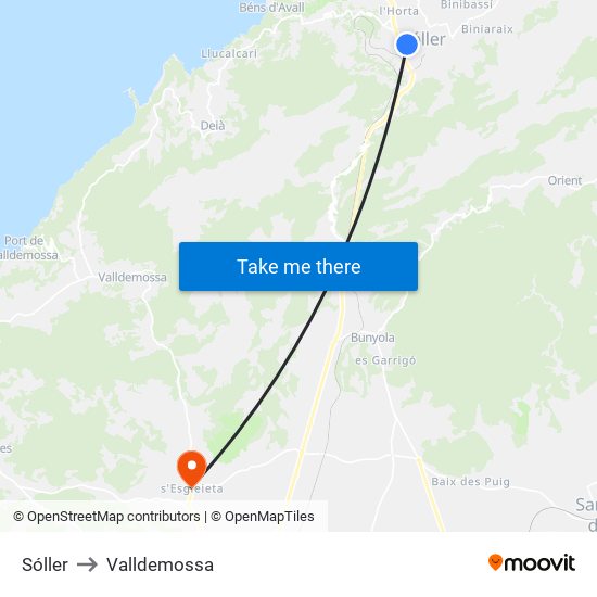 Sóller to Valldemossa map