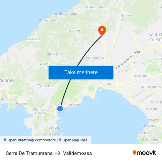 Serra De Tramuntana to Valldemossa map