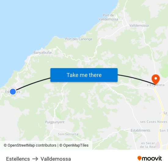 Estellencs to Valldemossa map