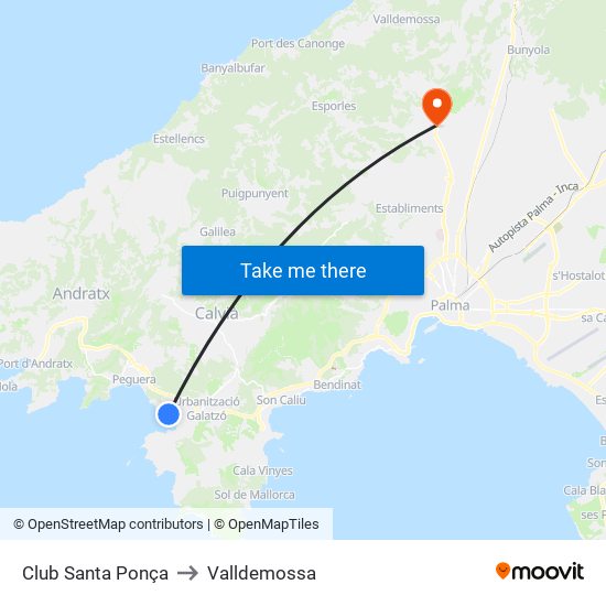 Club Santa Ponça to Valldemossa map