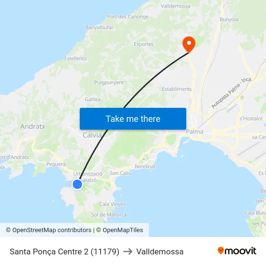 Santa Ponça Centre 2 (11179) to Valldemossa map