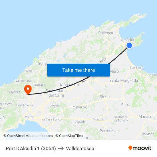 Port D'Alcúdia 1 (3054) to Valldemossa map