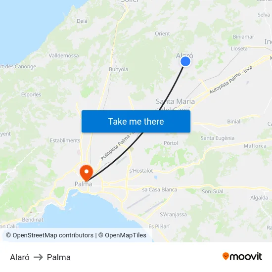 Alaró to Palma map