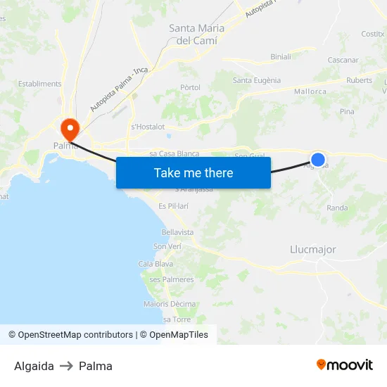 Algaida to Palma map
