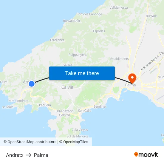 Andratx to Palma map