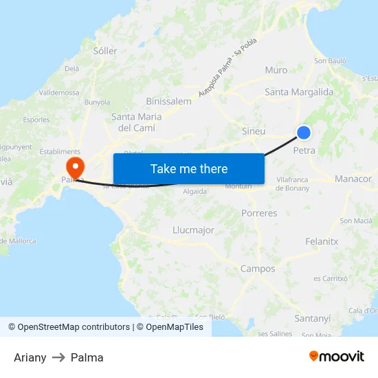 Ariany to Palma map