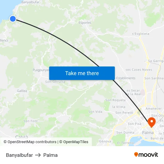 Banyalbufar to Palma map