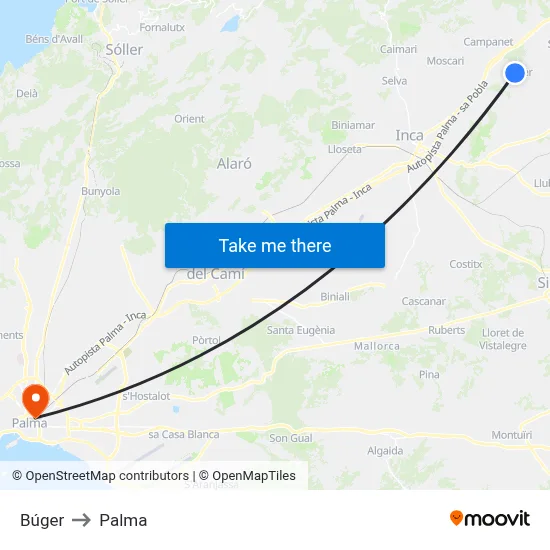 Búger to Palma map