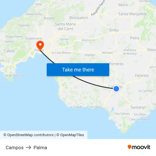 Campos to Palma map