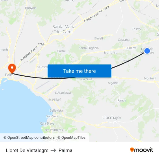 Lloret De Vistalegre to Palma map