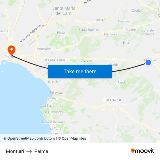 Montuïri to Palma map