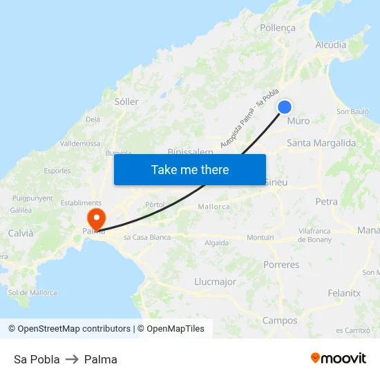 Sa Pobla to Palma map