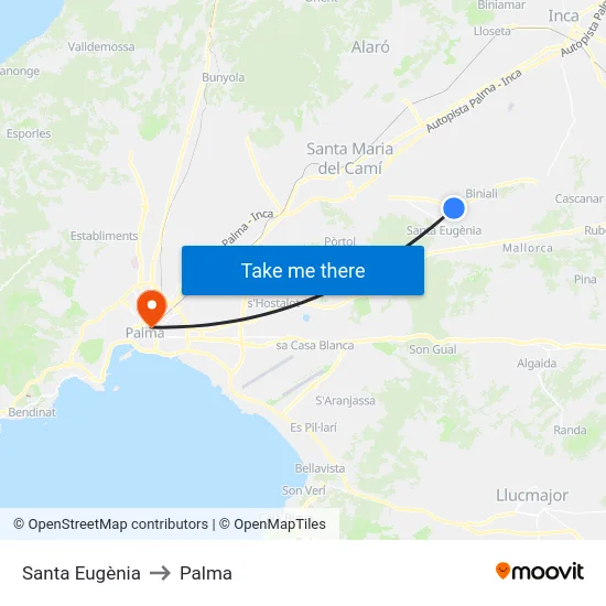 Santa Eugènia to Palma map