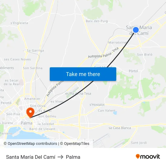 Santa María Del Camí to Palma map