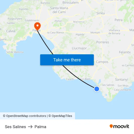 Ses Salines to Palma map