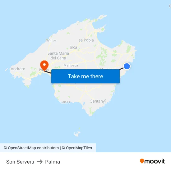 Son Servera to Palma map
