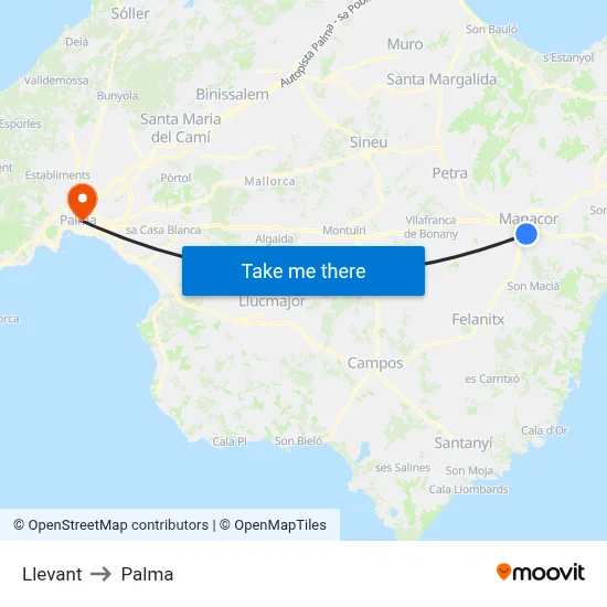 Llevant to Palma map