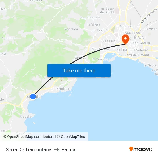 Serra De Tramuntana to Palma map