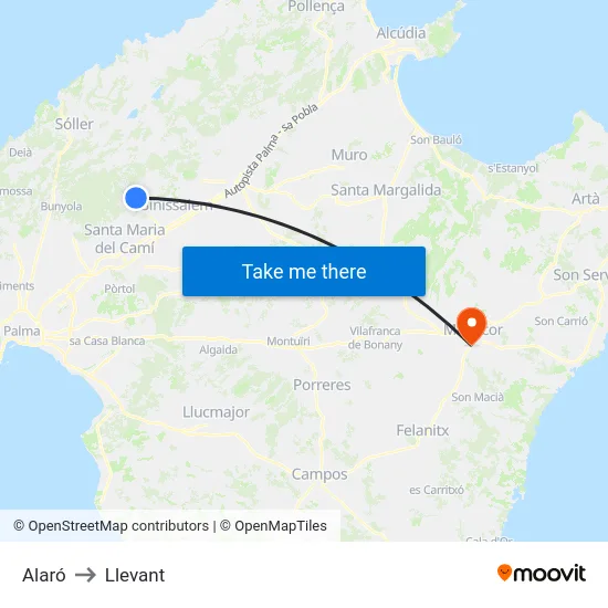 Alaró to Llevant map