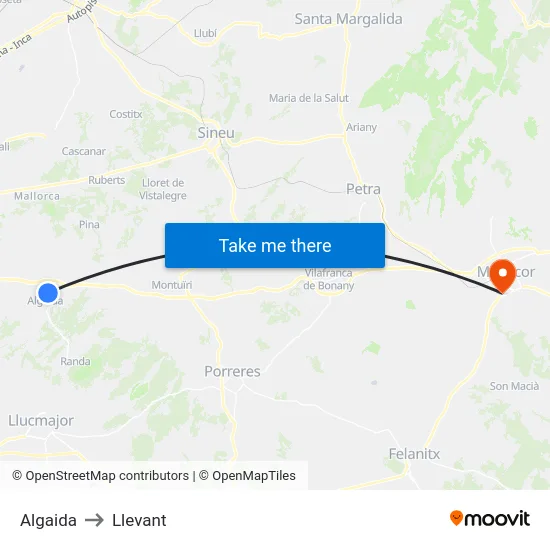 Algaida to Llevant map
