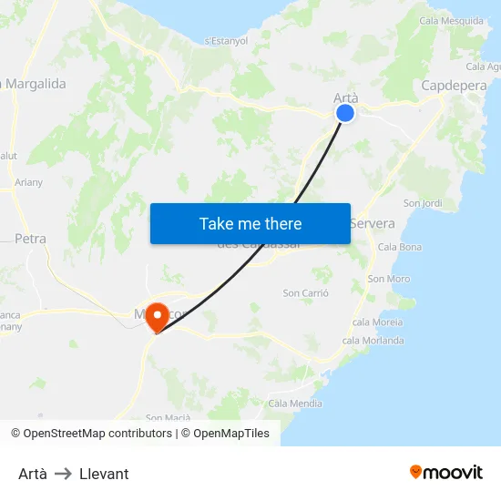 Artà to Llevant map