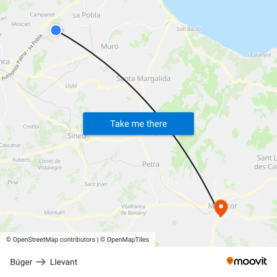 Búger to Llevant map