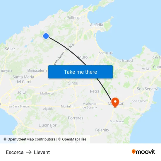 Escorca to Llevant map