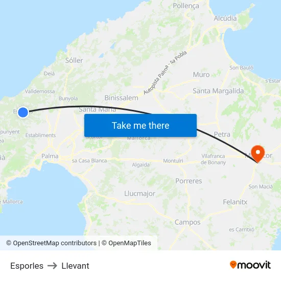 Esporles to Llevant map