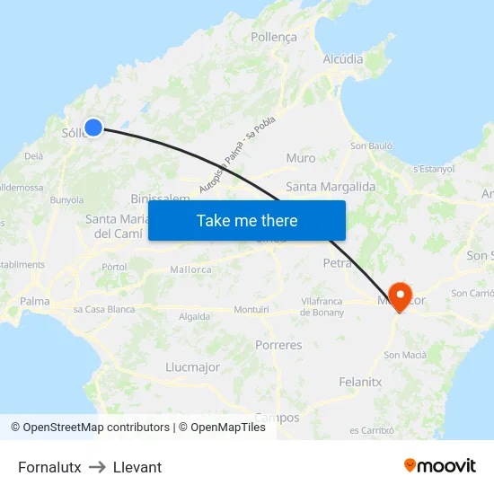 Fornalutx to Llevant map
