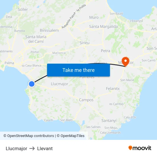 Llucmajor to Llevant map