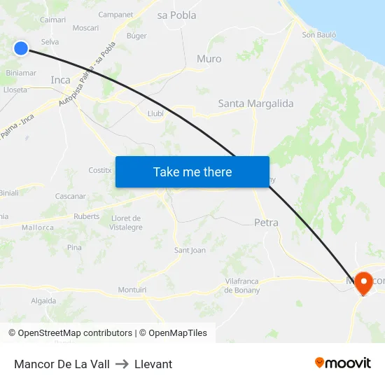 Mancor De La Vall to Llevant map