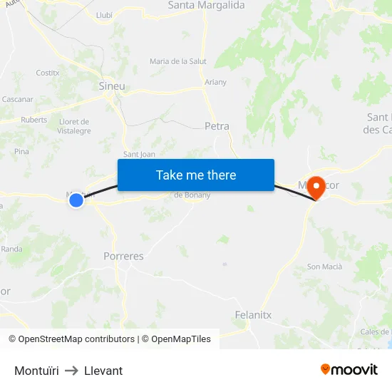 Montuïri to Llevant map
