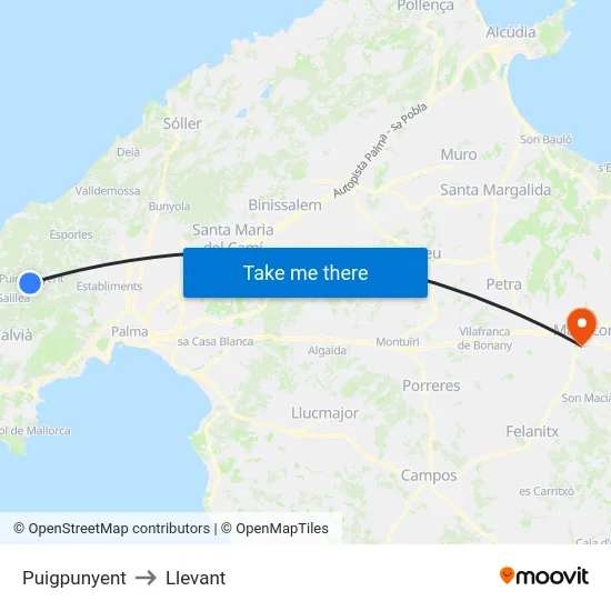Puigpunyent to Llevant map