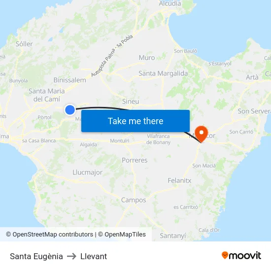 Santa Eugènia to Llevant map