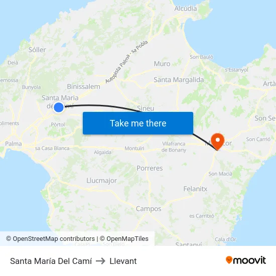 Santa María Del Camí to Llevant map