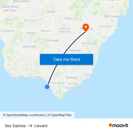 Ses Salines to Llevant map