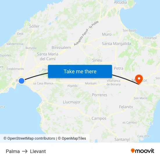 Palma to Llevant map