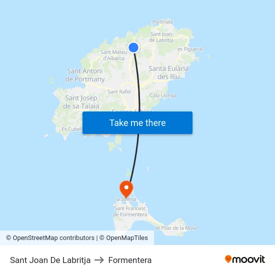 Sant Joan De Labritja to Formentera map