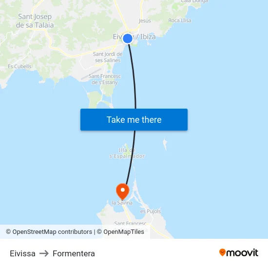 Eivissa to Formentera map