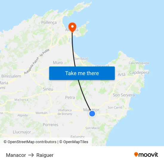 Manacor to Raiguer map