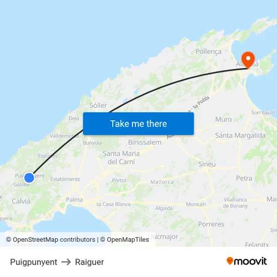 Puigpunyent to Raiguer map
