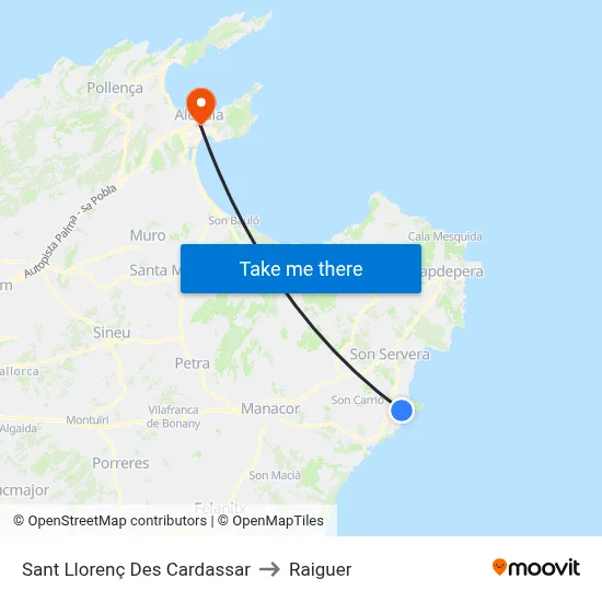 Sant Llorenç Des Cardassar to Raiguer map