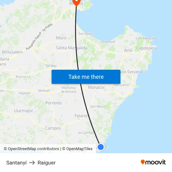 Santanyí to Raiguer map