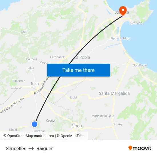 Sencelles to Raiguer map