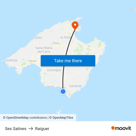 Ses Salines to Raiguer map