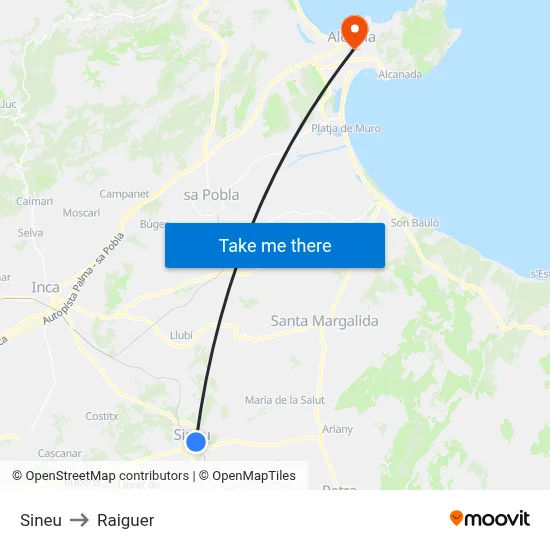 Sineu to Raiguer map