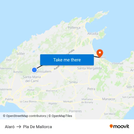 Alaró to Pla De Mallorca map
