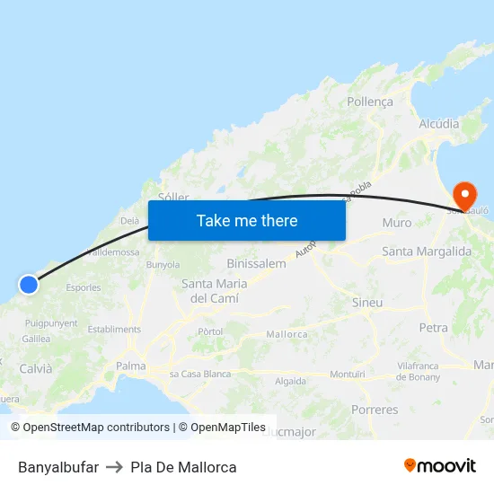 Banyalbufar to Pla De Mallorca map
