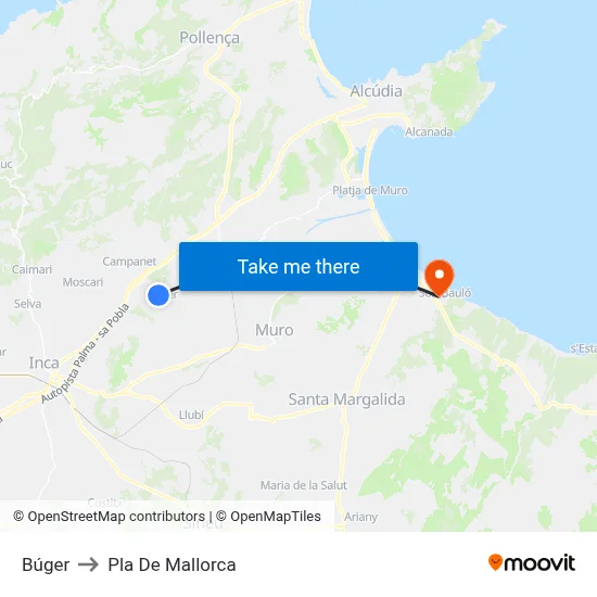 Búger to Pla De Mallorca map
