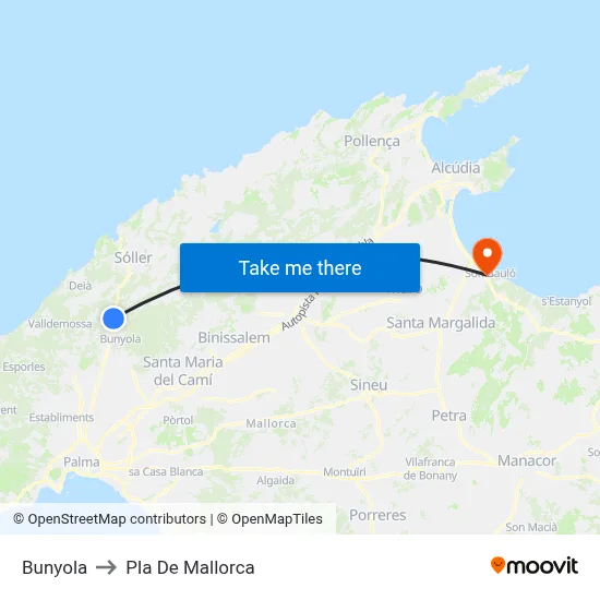 Bunyola to Pla De Mallorca map